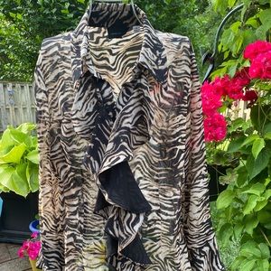 Mark Zunino animal print blouse w/ruffle front